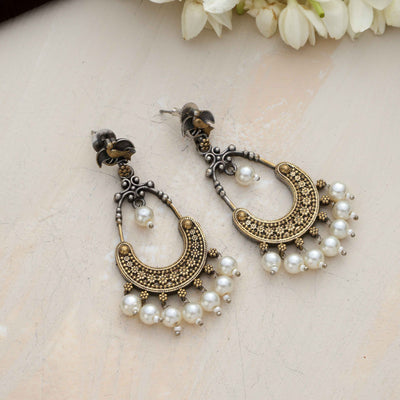 trueBrowns Silver Gold Tone Chandbaali Earrings