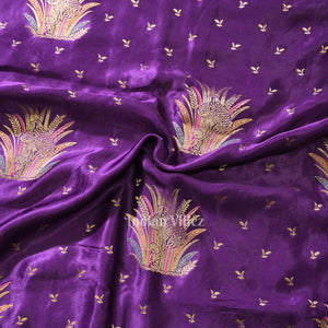 Violet with Golden Border Mashru Satin Silk Banarasi Saree