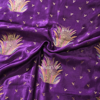 Violet with Golden Border Mashru Satin Silk Banarasi Saree