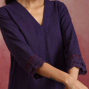 trueBrowns Purple Cotton Dobby Kurta Set