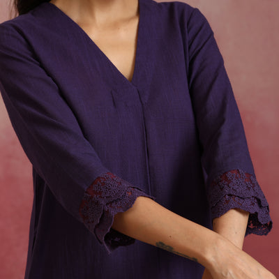 trueBrowns Purple Cotton Dobby Kurta Set