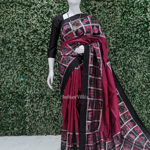 Magenta Pink Nabakothi Contemporary Designer Silk Saree