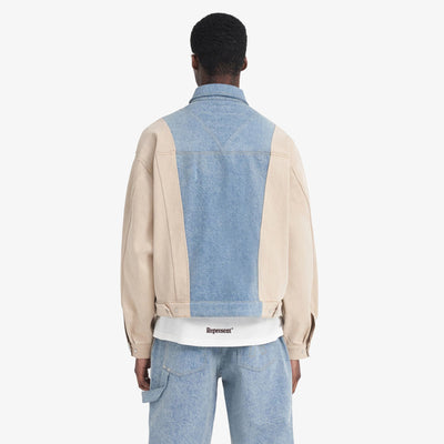 REPRESENT | R4 COLOUR BLOCK DENIM JACKET { BLUE