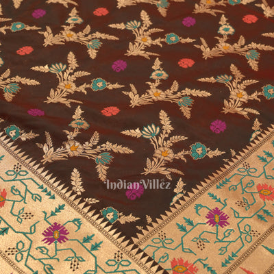 Burnt Maroon Meenakari Banarasi Handloom Silk Saree