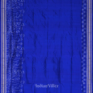 Royal Blue Silver Rose Theme Sambalpuri Silk Saree