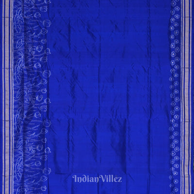 Royal Blue Silver Rose Theme Sambalpuri Silk Saree