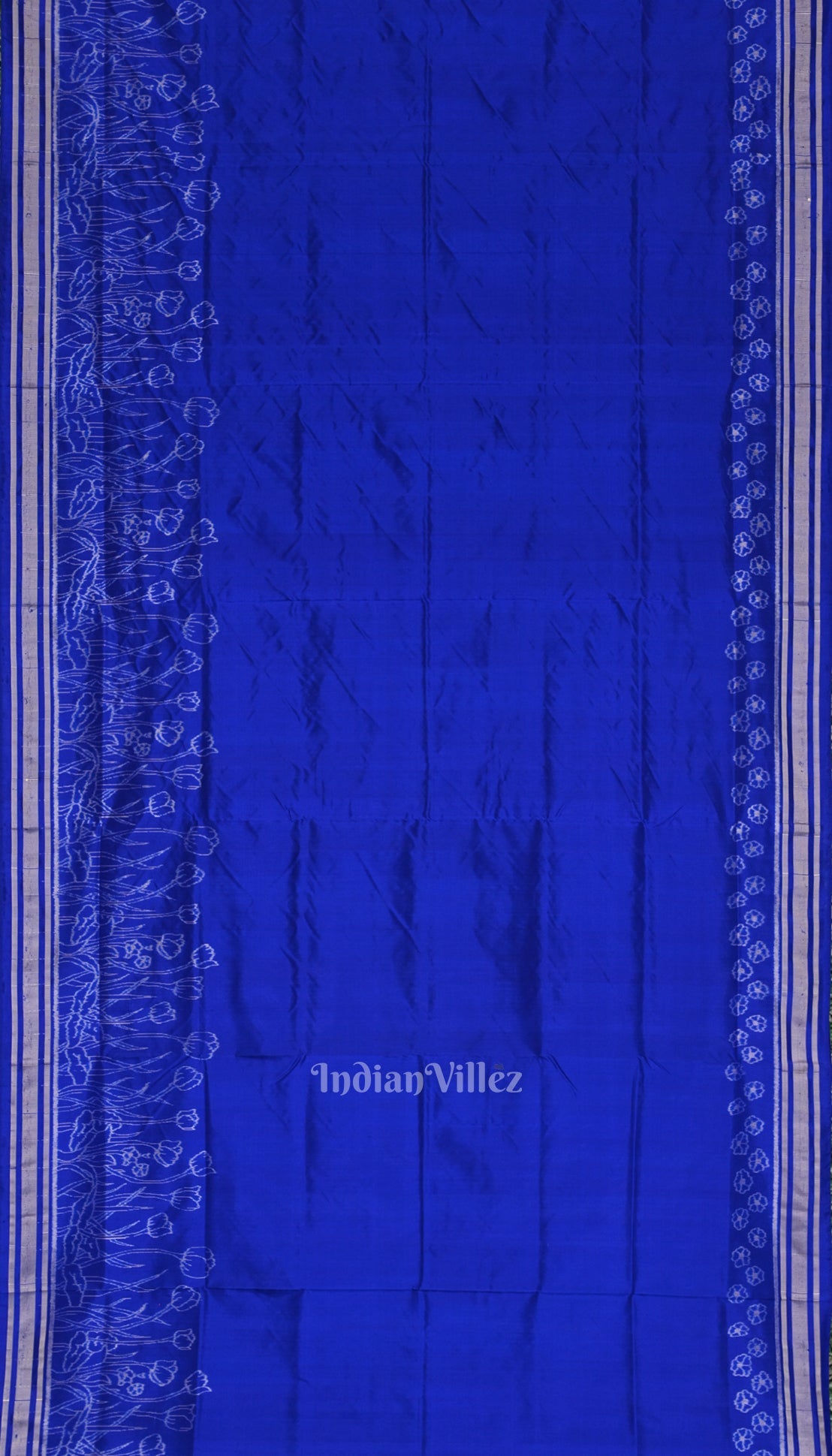 Royal Blue Silver Rose Theme Sambalpuri Silk Saree