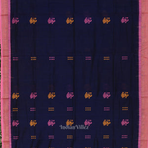 Navy Blue Pink Doll Theme Bomkai Cotton Saree