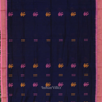Navy Blue Pink Doll Theme Bomkai Cotton Saree