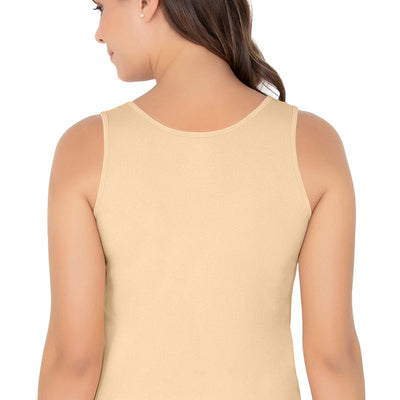 Broad Strapped Body Hugging Cotton Tank Top (Pack of 2) - Nude-White