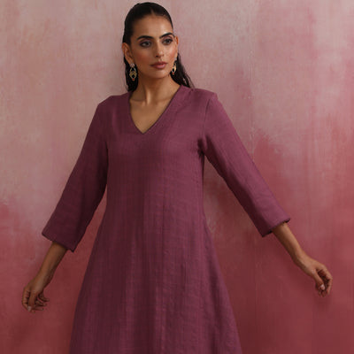 trueBrowns Light Purple Cotton Dobby Flared Kurta Set
