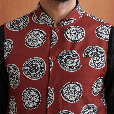 trueBrowns Men's Rust Printed Nehru Jacket