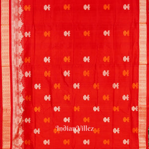 Red With Kalash Design Bomkai Sambalpuri Silk Saree