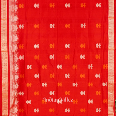 Red With Kalash Design Bomkai Sambalpuri Silk Saree