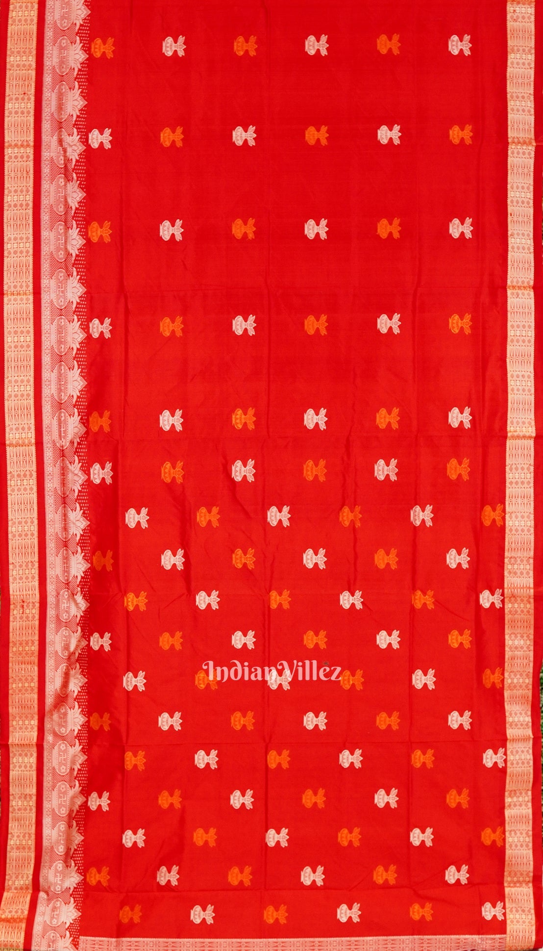 Red With Kalash Design Bomkai Sambalpuri Silk Saree