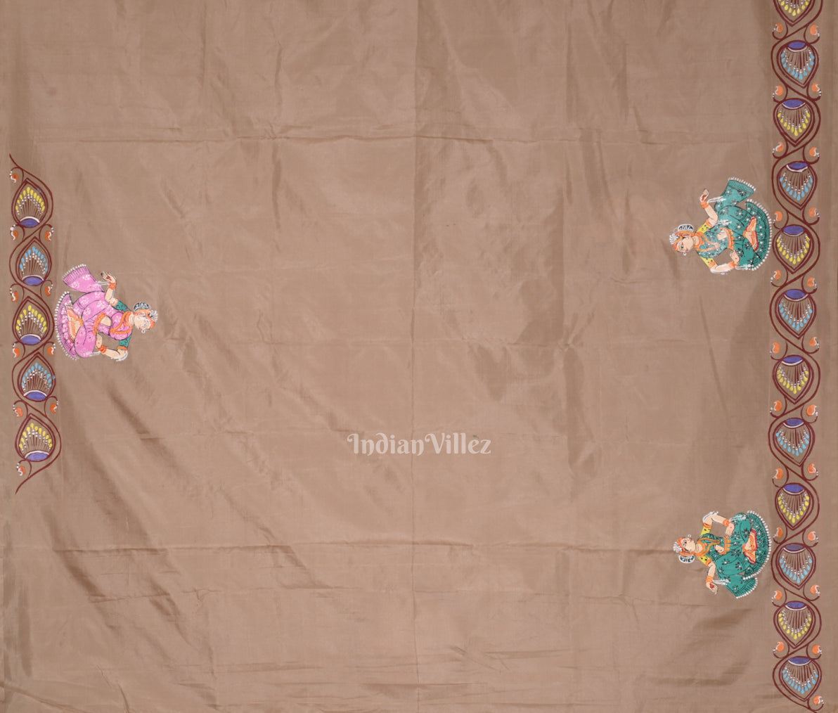 Natural Tussar Kandarpa Ashwa Hand-Painted Pattachitra Saree