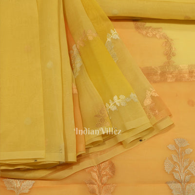 Lemon Yellow Pure Kora organza Banarasi Tissue Saree