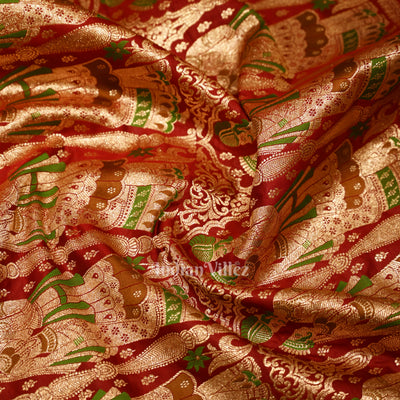 Deep Red Marriage Theme Pure Mashru Satin Silk Banarasi Saree