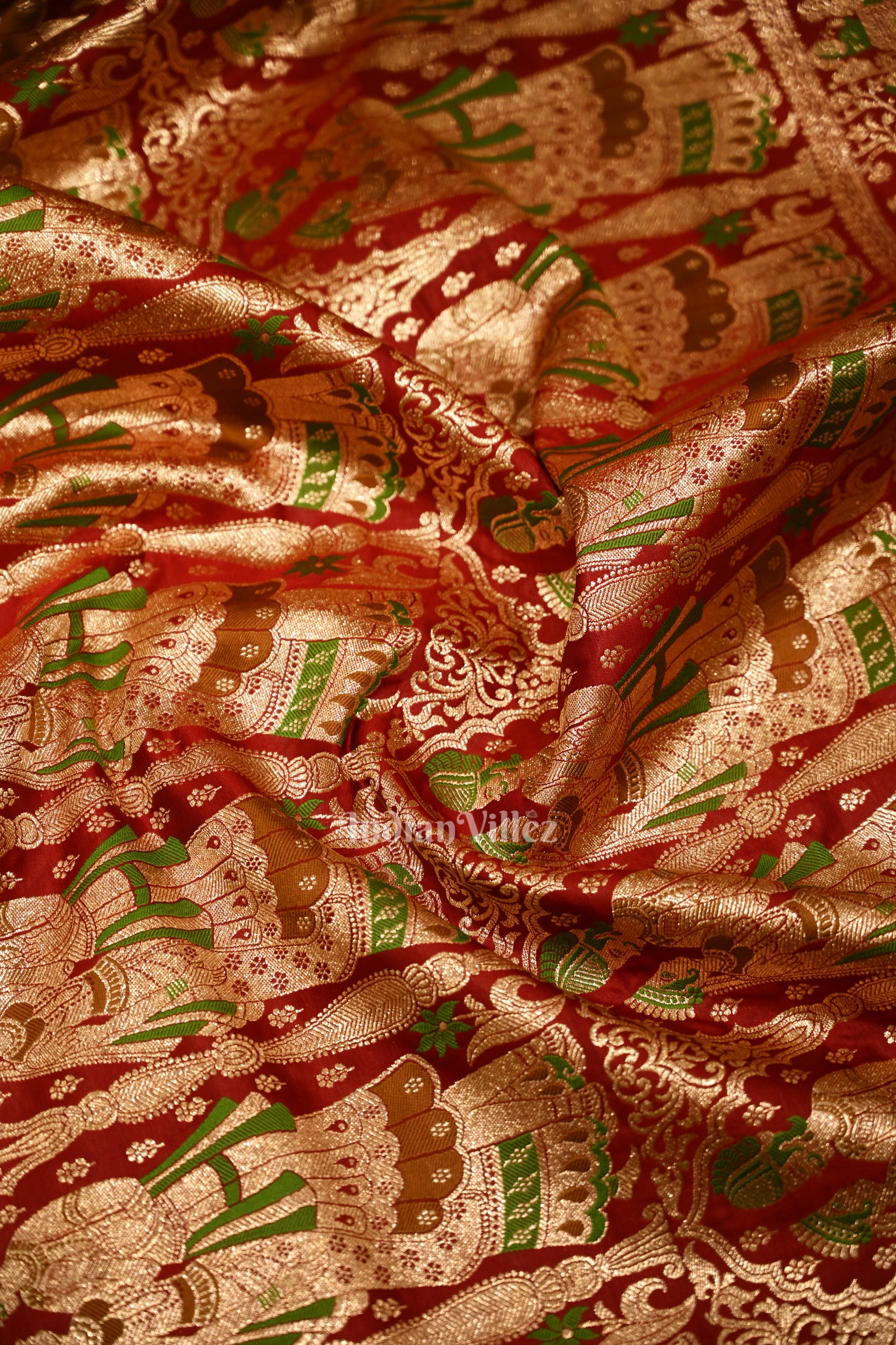 Deep Red Marriage Theme Pure Mashru Satin Silk Banarasi Saree