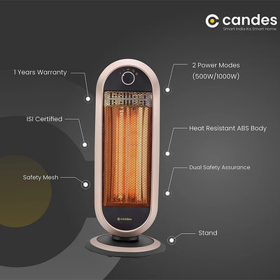 Carbon 2 Rod Room Heater for Winter with 2 Heat Setting - 500W/1000W (Black/Brown)