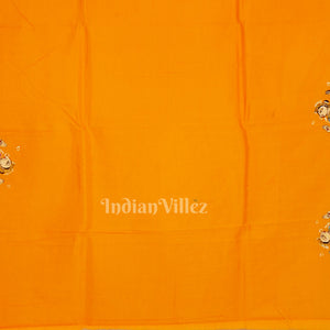 Yellow Krishna Rasa Leela Theme Hand-Painted Pattachitra Saree