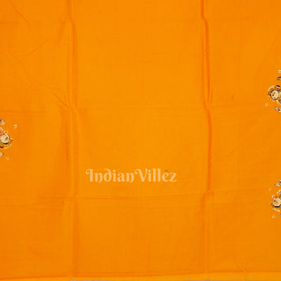 Yellow Krishna Rasa Leela Theme Hand-Painted Pattachitra Saree