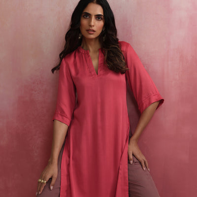 trueBrowns Red Modal Straight Fit Kurta Set