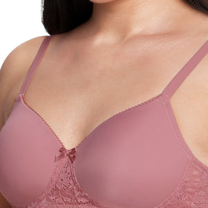 Lace Elegance Padded Non-Wired Bra  - Dusty Rose