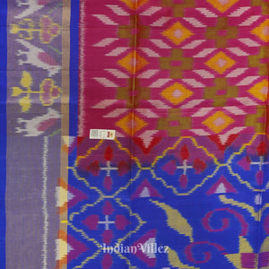 Red Wth Blue Dual Tone Pochampally Ikat Handloom Silk Saree