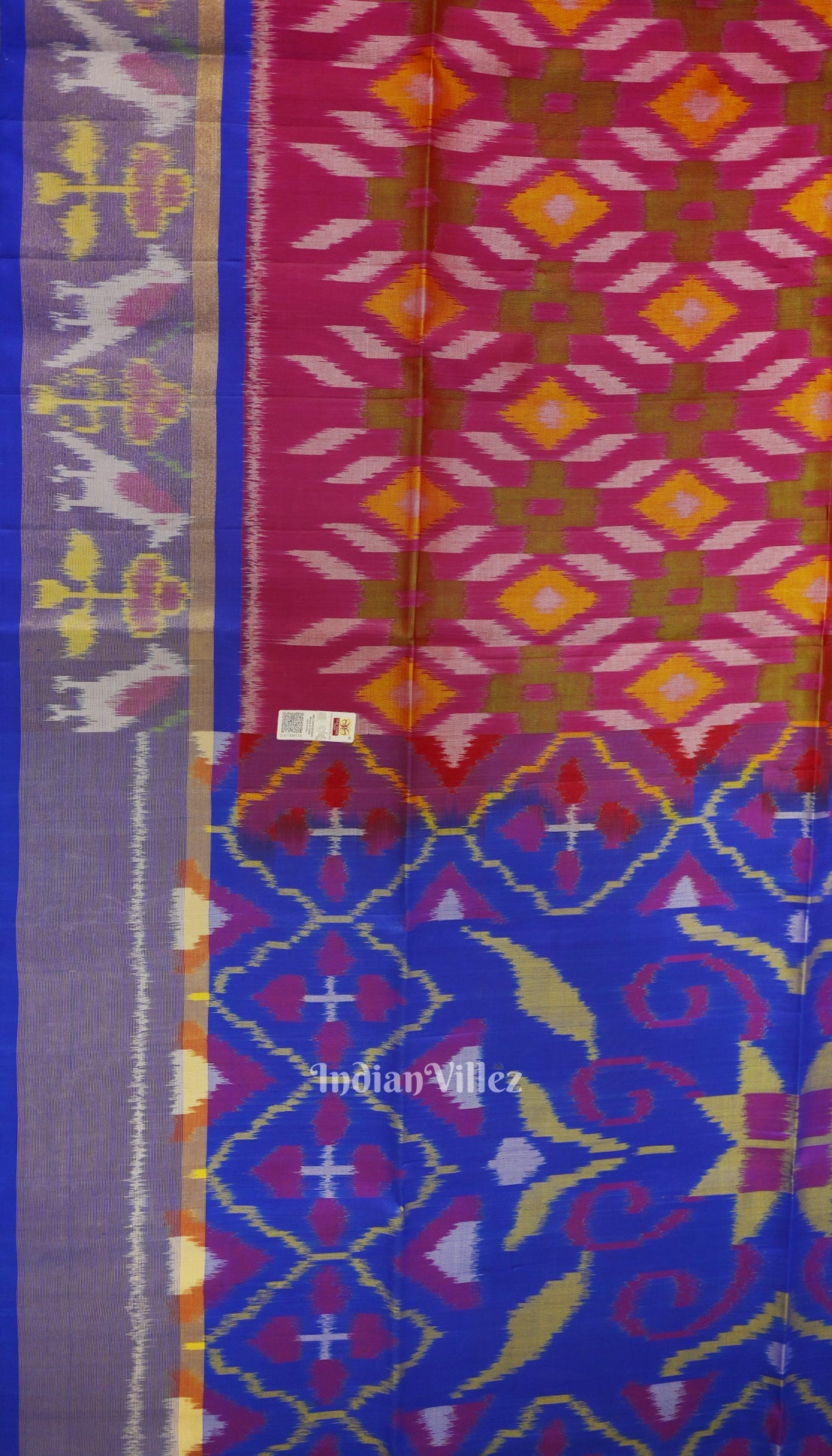 Red Wth Blue Dual Tone Pochampally Ikat Handloom Silk Saree