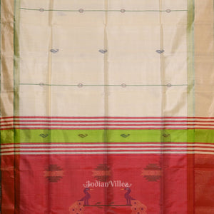 Off White Red Pure Bishnupuri Silk Saree