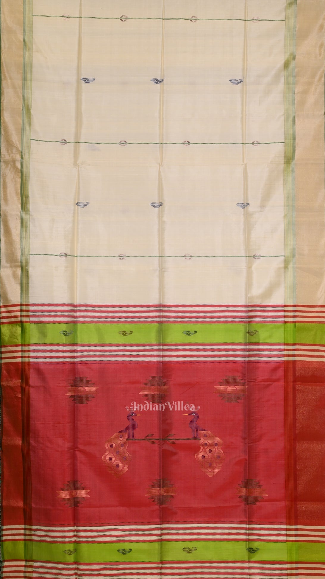 Off White Red Pure Bishnupuri Silk Saree