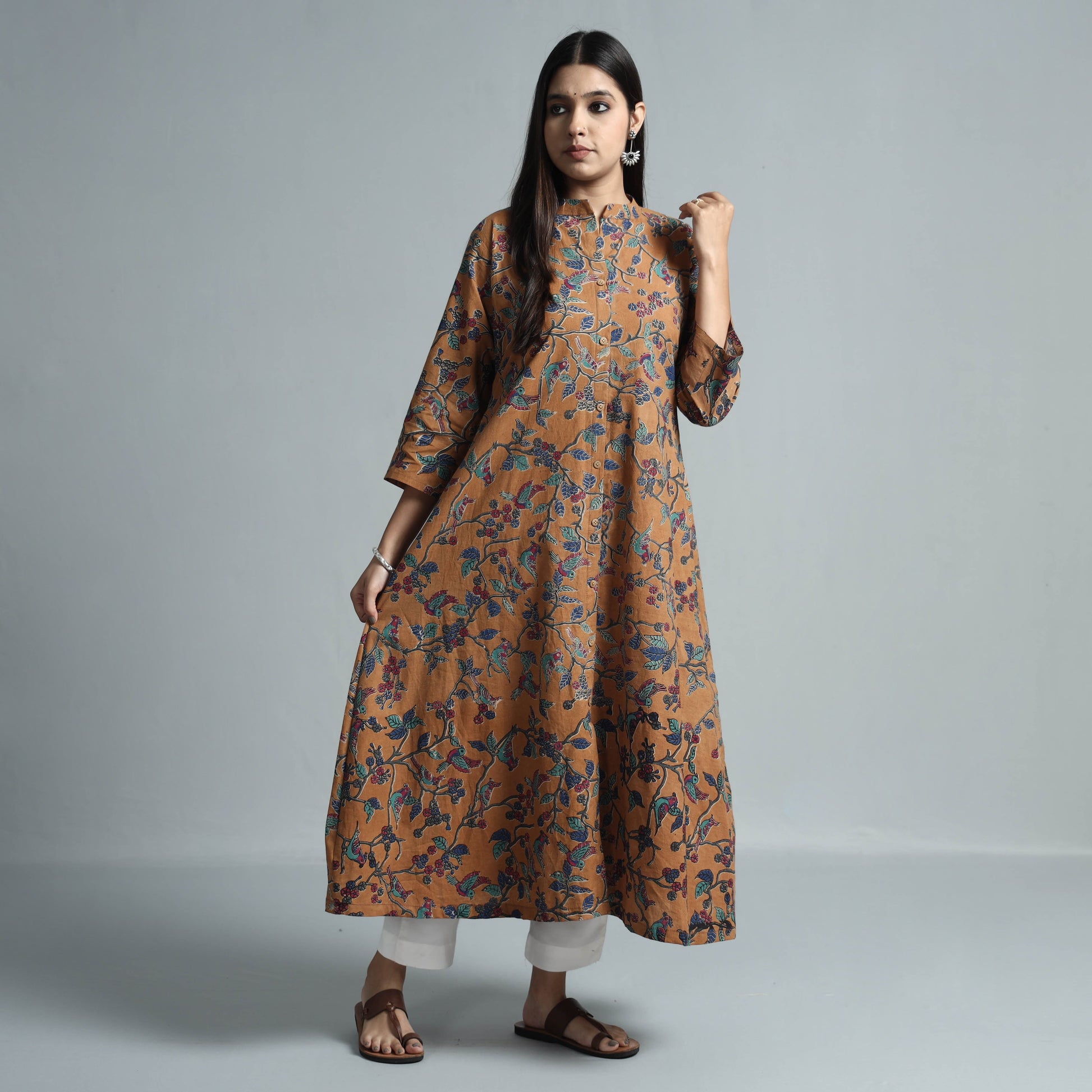 Brown - Kalamkari Printed Cotton Kurta
