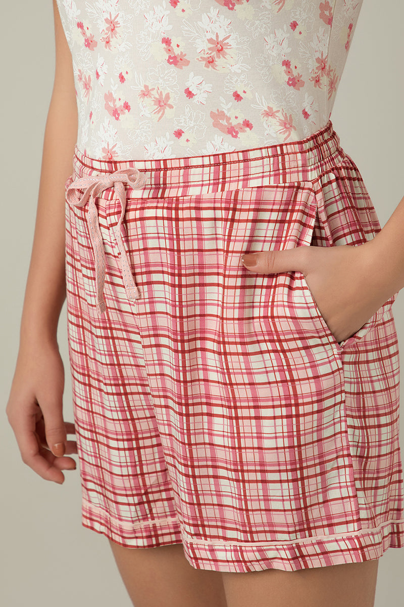 Sleep Shorts - Blush Rose Check Print