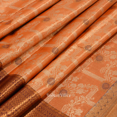 Golden Orange Pure Kanjivaram Tissue Silk Saree