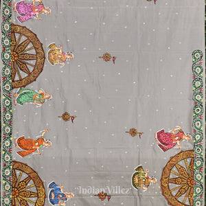 Black Nartaki Konark Temple Hand-Painted Pattachitra Saree