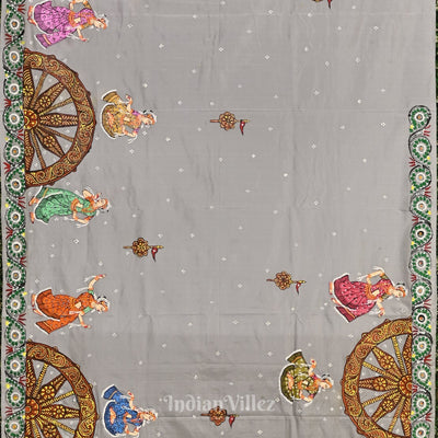 Black Nartaki Konark Temple Hand-Painted Pattachitra Saree