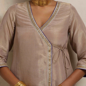 trueBrowns Lilac Tissue Angrakha Kurta Set