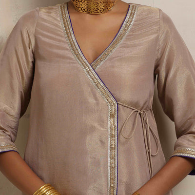 trueBrowns Lilac Tissue Angrakha Kurta Set