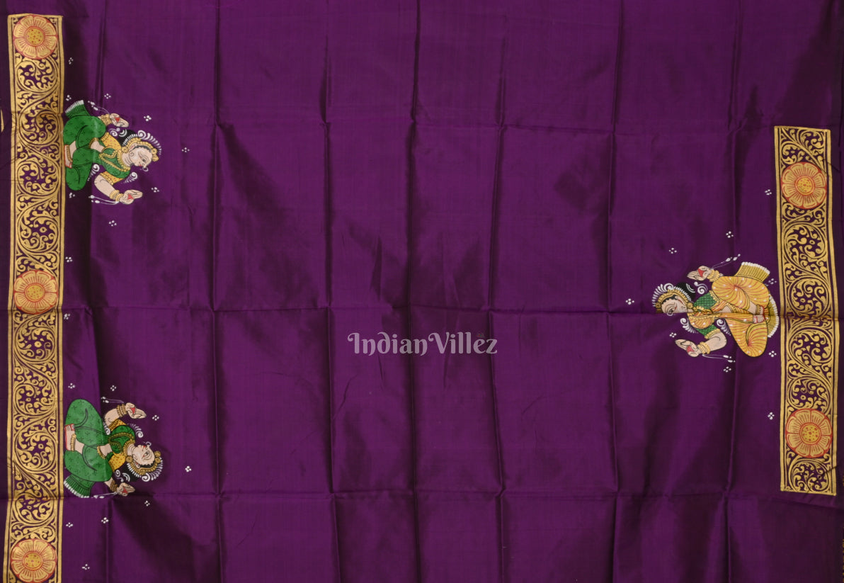 Purple Shree Jagannath Ratha Yatra Hand-Painted Pattachitra Saree (Pre Order)