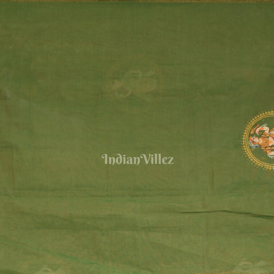 Green Nartaki Theme Hand- Painted Pattachitra Saree