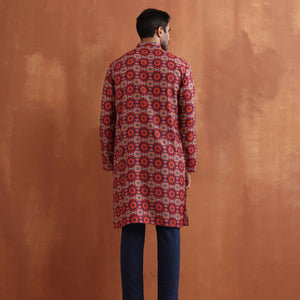trueBrowns Men's Beige Printed Kurta