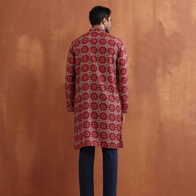 trueBrowns Men's Beige Printed Kurta