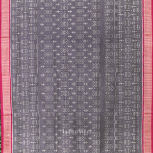 Cement Gray Rani Pink Tribal Theme Sambalpuri Silk Saree