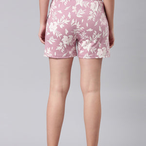 Women Printed Medium Pink Knit Lounge Shorts