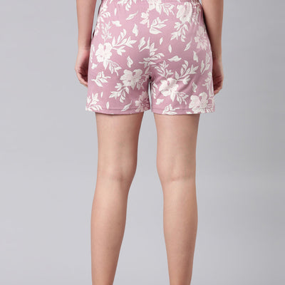 Women Printed Medium Pink Knit Lounge Shorts