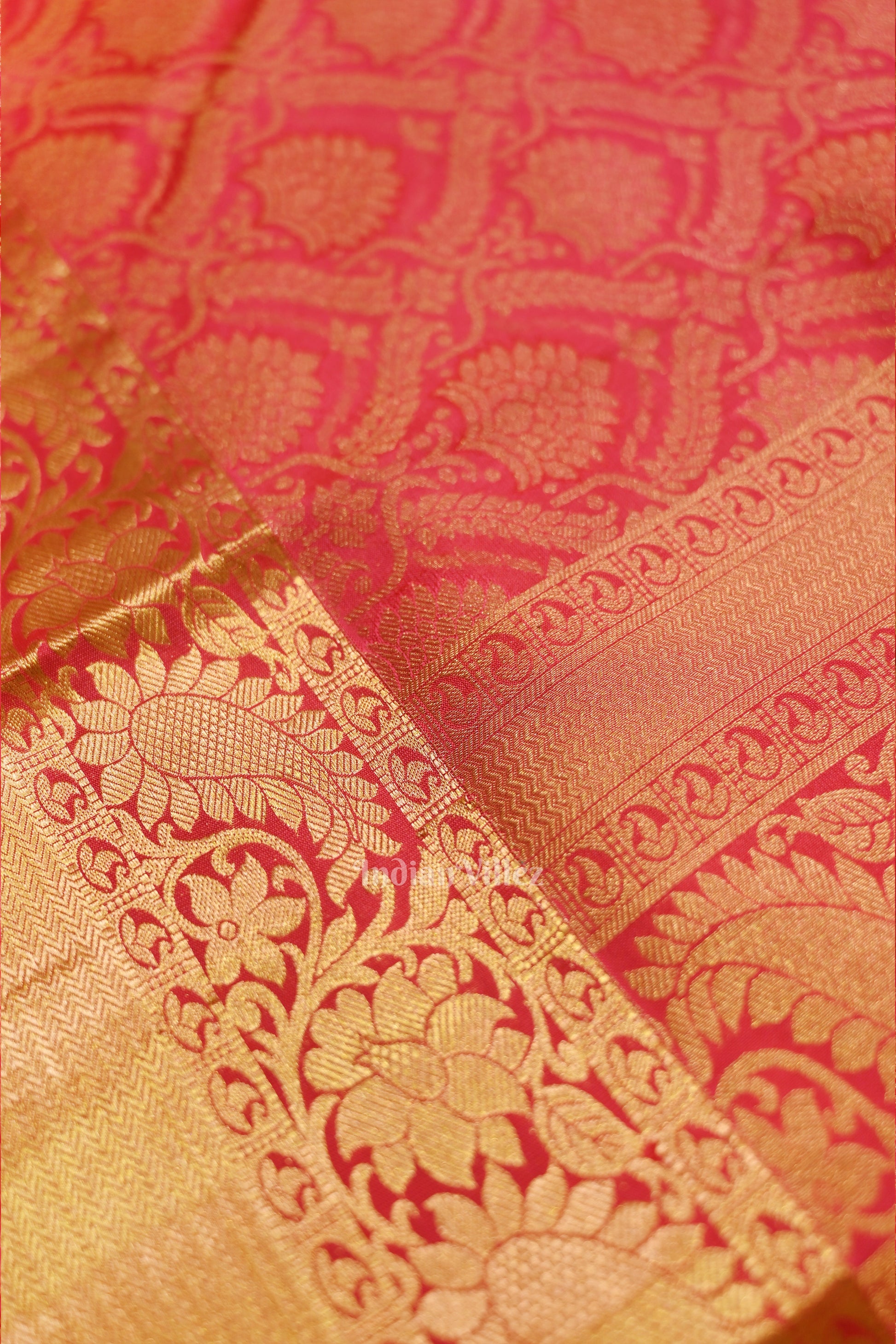 Hot Pink pure Kanjivaram Silk Saree with  Zari Brocade