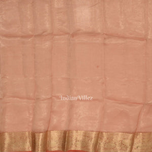 Beige Red with Golden Brocade  Tissue  Banarasi Saree