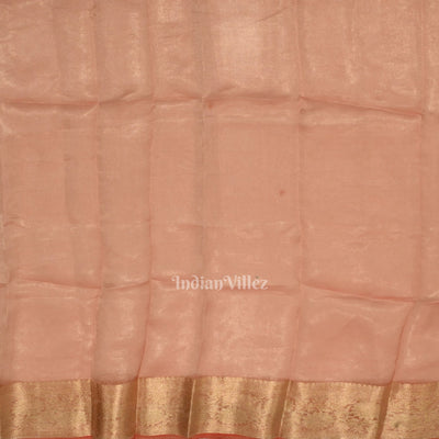 Beige Red with Golden Brocade  Tissue  Banarasi Saree
