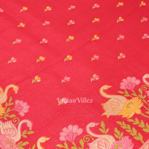 Red Tussar Banarasi Silk Saree with Tassels